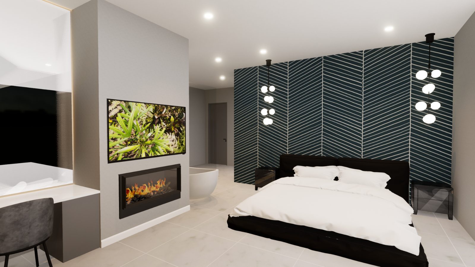 Primary suite with fireplace
