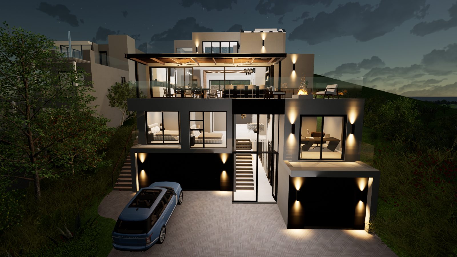 130 Ave. De La Paz — evening exterior rendering